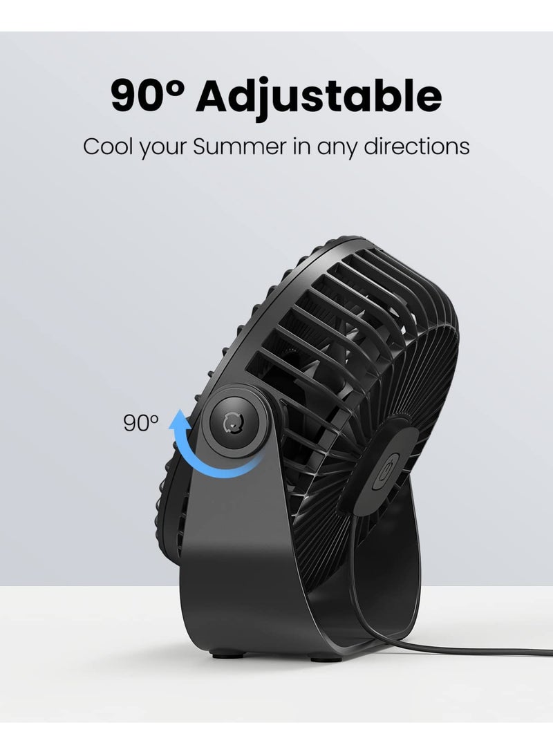 Gaiatop USB Desk Fan, 3 Speeds Portable Small Fan with Strong Airflow, 5.5 Inch Quiet Table Fan, 90° Rotate Personal Cooling Fan For Bedroom Home Office Desktop Travel (Black) - Image 5