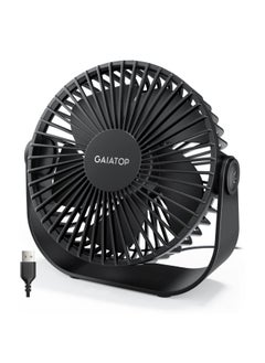 Gaiatop USB Desk Fan, 3 Speeds Portable Small Fan with Strong Airflow, 5.5 Inch Quiet Table Fan, 90° Rotate Personal Cooling Fan For Bedroom Home Office Desktop Travel (Black)  - Image 1