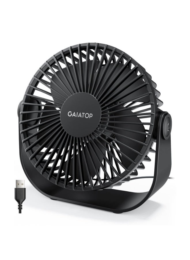 Gaiatop USB Desk Fan, 3 Speeds Portable Small Fan with Strong Airflow, 5.5 Inch Quiet Table Fan, 90° Rotate Personal Cooling Fan For Bedroom Home Office Desktop Travel (Black) - Image 1
