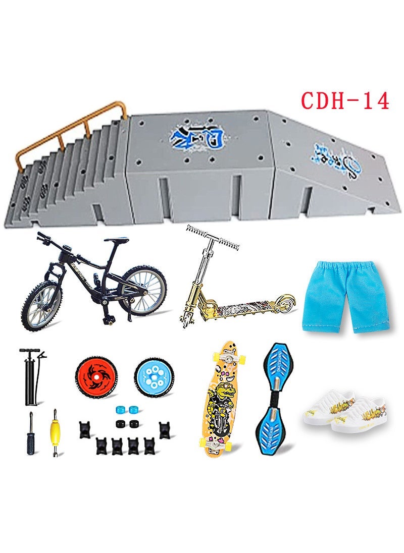 Cross-border Toy Finger Skateboard Venue Scene Fingertip Skateboard Bike Combination Alloy Mini Scooter + Pants + Shoes 【CDH-14】