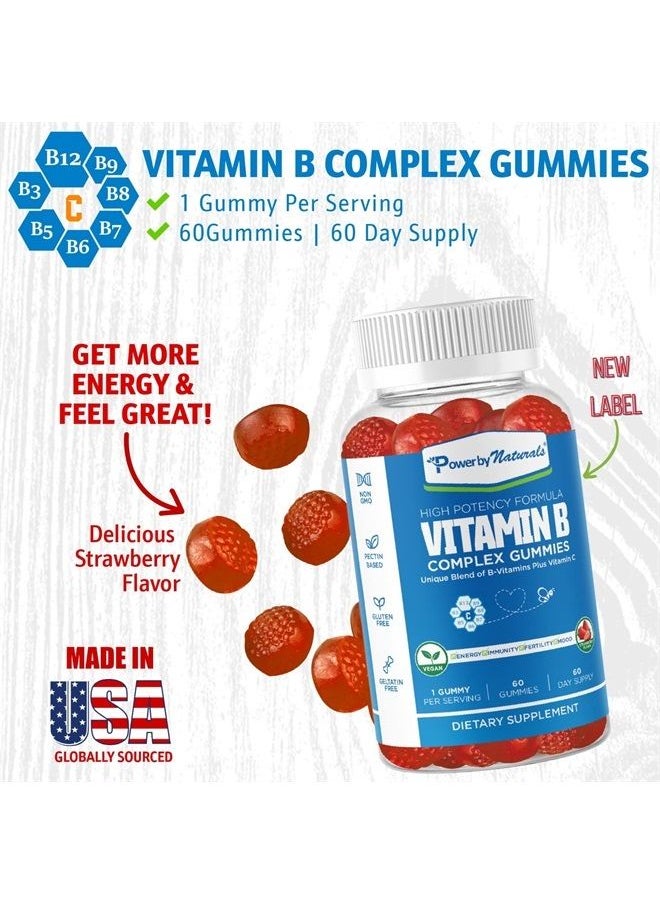 Power By Naturals - Vitamin B Complex Gummies - Boosted with B12, B7, B6, Niacin, B5, B8, and Folate with VIT C - Plant-Based B Complex Vitamins for Women & Men - 60 Count - Image 1