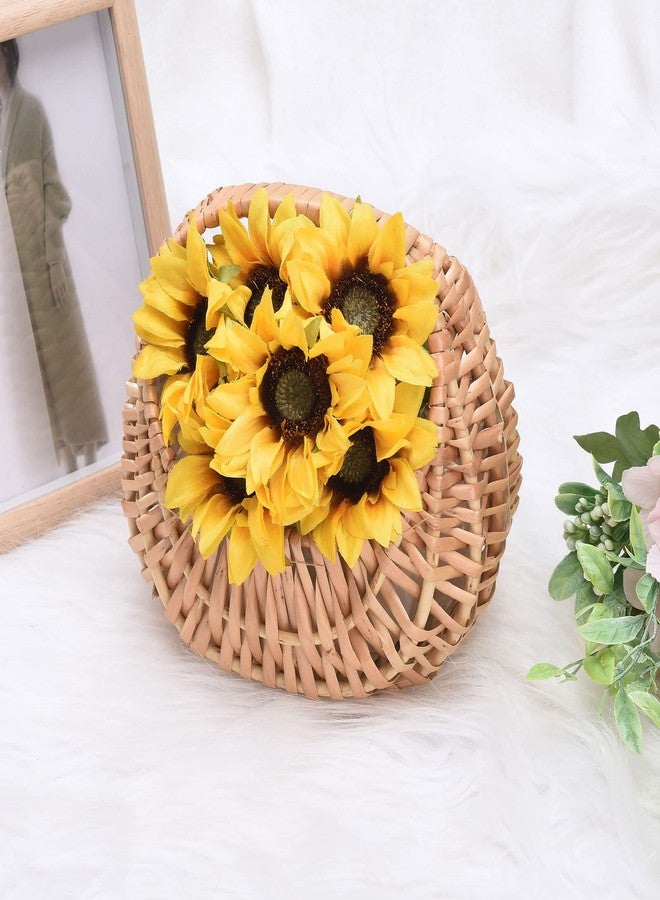 Fofetbfo قطعتان من السلال الصغيرة المصنوعة من الخيزران المنسوج، سلة نصف قمر من القش، سلة زهور لحفلات الزفاف مع مقبض، سلة زهور من الخوص، سلة تخزين منسوجة لتزيين حفلات الزفاف وأعياد الميلاد (بني) - Image 2