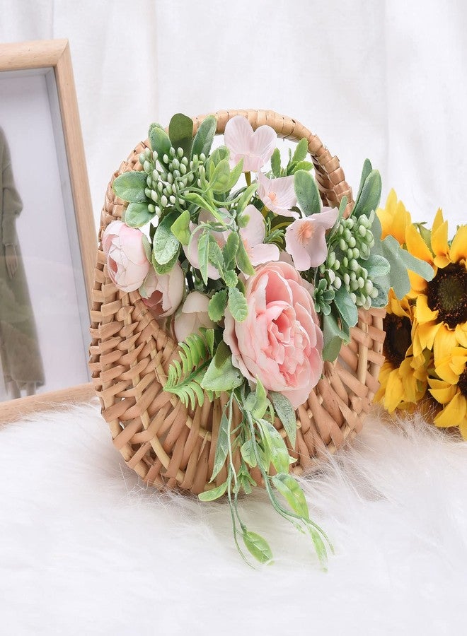 Fofetbfo قطعتان من السلال الصغيرة المصنوعة من الخيزران المنسوج، سلة نصف قمر من القش، سلة زهور لحفلات الزفاف مع مقبض، سلة زهور من الخوص، سلة تخزين منسوجة لتزيين حفلات الزفاف وأعياد الميلاد (بني) - Image 3