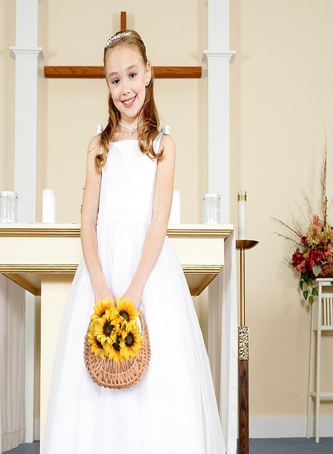 Fofetbfo قطعتان من السلال الصغيرة المصنوعة من الخيزران المنسوج، سلة نصف قمر من القش، سلة زهور لحفلات الزفاف مع مقبض، سلة زهور من الخوص، سلة تخزين منسوجة لتزيين حفلات الزفاف وأعياد الميلاد (بني) - Image 5