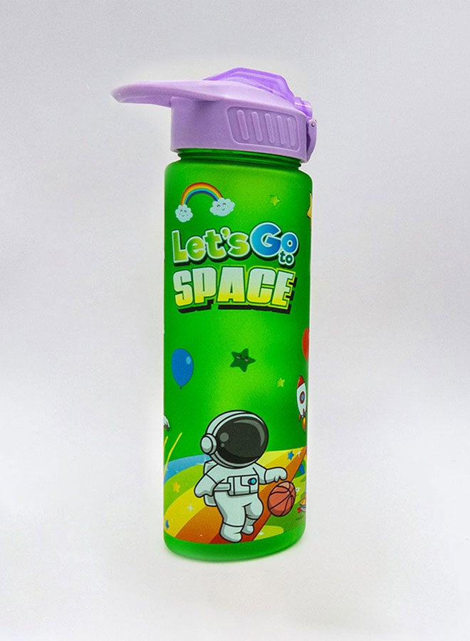 Elysium Leak Proof Plastic Space and Astronaut  Water Bottle With Flip Lid, Wide Mouth with 650ml Capacity, Green - Image 1