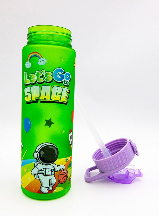 Elysium Leak Proof Plastic Space and Astronaut  Water Bottle With Flip Lid, Wide Mouth with 650ml Capacity, Green - Image 2