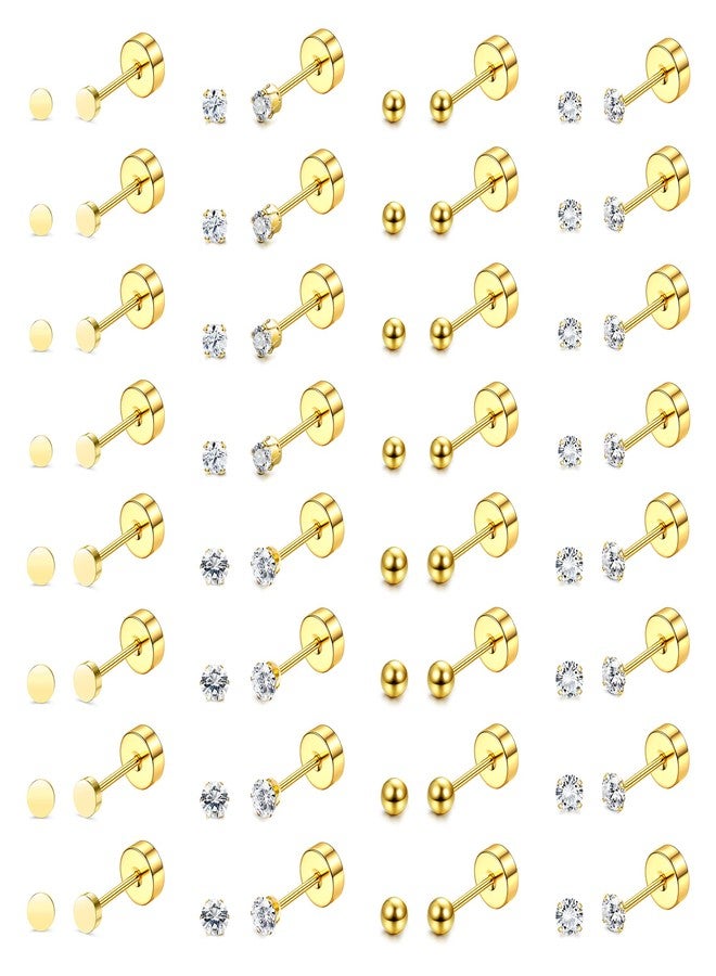 THUNARAZ 16 Pairs Tiny Cartilage Stud Earrings for Women Men Surgical Steel Flat Back Cartilage Earrings Hypoallergenic Cubic Zirconia Ball Studs Earrings 2mm 3mm Tragus Helix Piercing Gold Tone - Image 1