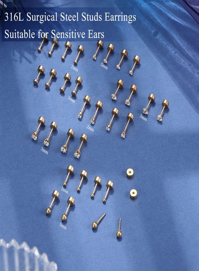 THUNARAZ 16 Pairs Tiny Cartilage Stud Earrings for Women Men Surgical Steel Flat Back Cartilage Earrings Hypoallergenic Cubic Zirconia Ball Studs Earrings 2mm 3mm Tragus Helix Piercing Gold Tone - Image 4