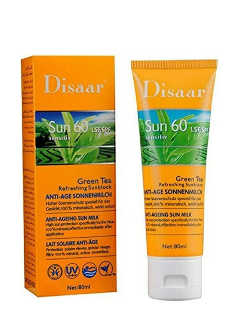 Disaar Pack Of 2 Disaar Green Tea Refreshing Sunblock anti aging sun cream SPF 60 PA++Face Care 80ml x 2 - Image 2