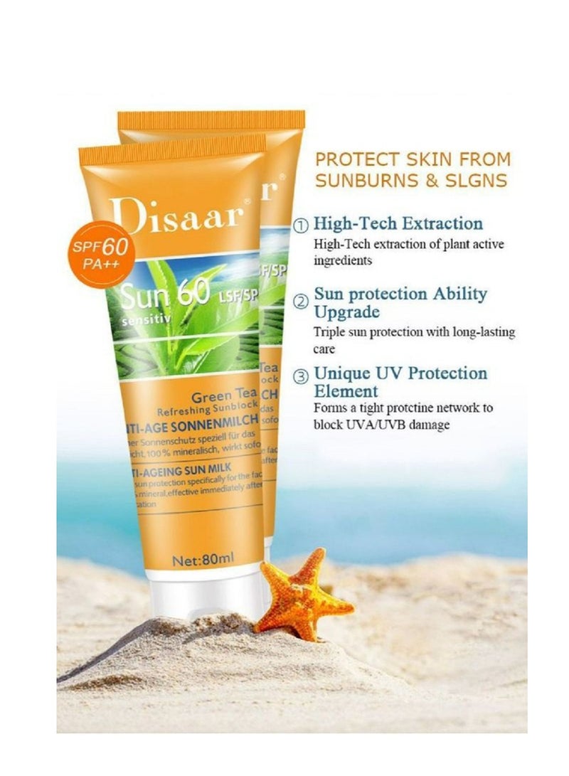 Disaar Pack Of 2 Disaar Green Tea Refreshing Sunblock anti aging sun cream SPF 60 PA++Face Care 80ml x 2 - Image 3