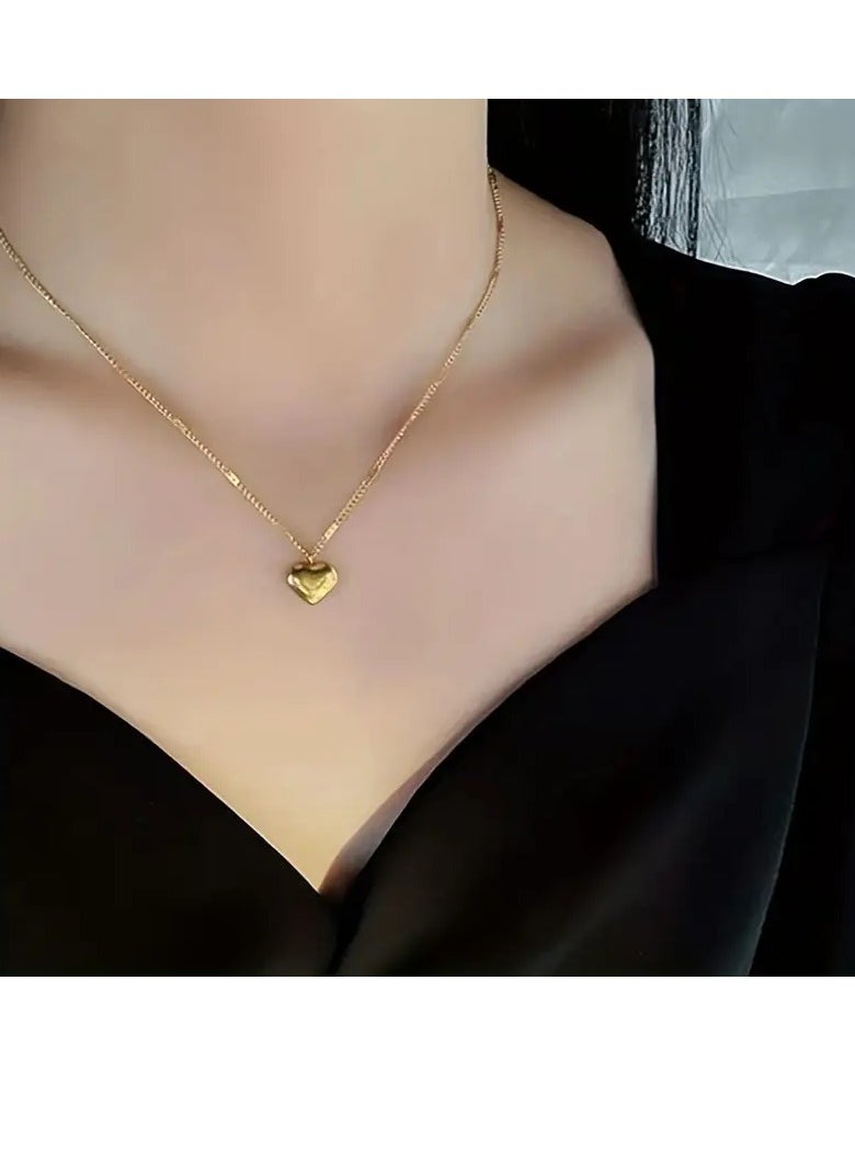 Generic - Trendy Heart Necklace, Wedding Aniversary Dinner Party Jewelry, Banquet And Birthday Gift for Girl Friend, Wife, Daughter, Mother, Gold Plated Stainless Steel Tiny Heart Pendant - Image 1
