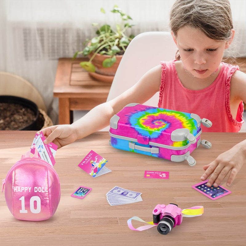 Ecore Fun 18 inch Girl Doll Accessories Suitcase Travel Luggage Play Set - Girl 18"" Doll Travel Carrier Storage  Including Suitcase Clothes Camera Cell Phone Shoes ect - Image 5