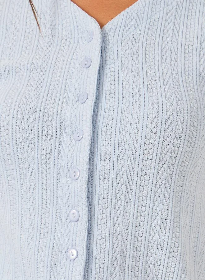 Styli Textured Extended Sleeves Buttoned Fitted T-Shirt