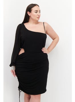 Women Plus Size Textured Midi Dress, Black