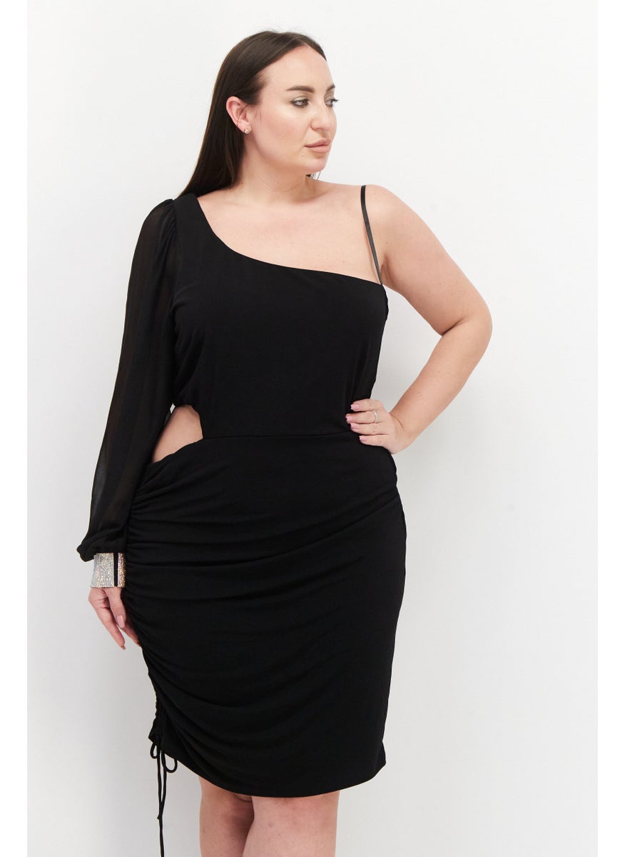City Studio - Women Plus Size Textured Midi Dress, Black - Image 1