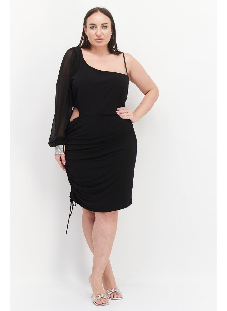 City Studio - Women Plus Size Textured Midi Dress, Black - Image 1