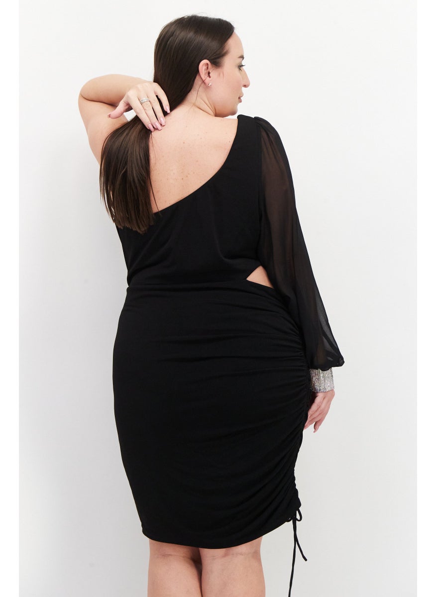 City Studio - Women Plus Size Textured Midi Dress, Black - Image 1