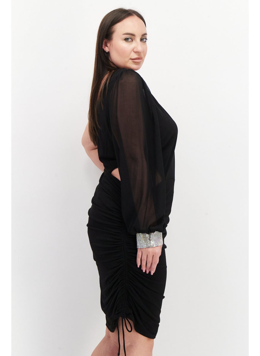 City Studio - Women Plus Size Textured Midi Dress, Black - Image 1