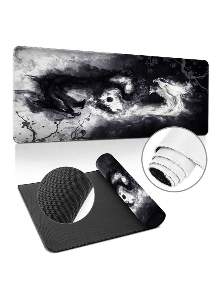300×800×2mm Large Gaming Mouse Pad Extended Anti-Skid with Stitched Edges Waterproof Desk Pad with Non-Slip Base Computer Keyboard Pad Protector Double Sided Washable Rubber Pad Practical mouse pad Office Desk Mat for Gamer Office & Home Super Creative ink dyeing Chinese dragon 2(Black and White)