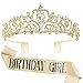 Aprince Birthday Crown Sash Set Rhinestone Tiaras and Crowns for Women Girls Gold Tiara Sash for Birthday Prom Photoshoot - Image 2