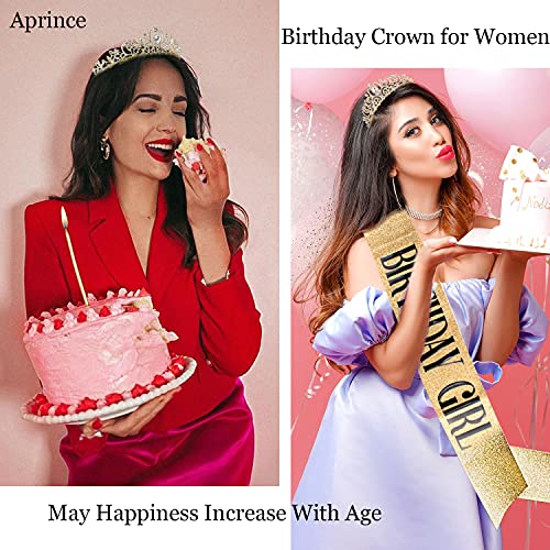 Aprince Birthday Crown Sash Set Rhinestone Tiaras and Crowns for Women Girls Gold Tiara Sash for Birthday Prom Photoshoot - Image 5
