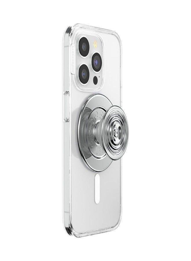 PopSockets Phone Grip for MagSafe with Kickstand, Magnetic Stand, Swappable Top, Secure Hold for iPhone MagSafe Cases, Phone & Tablet Grip - Ripple Chrome - Image 1