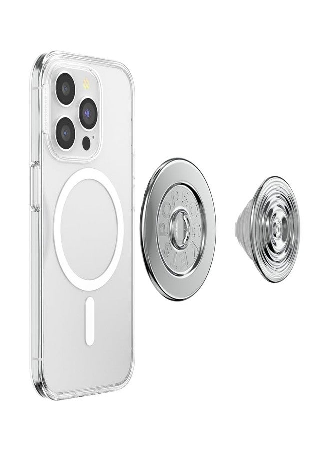 PopSockets Phone Grip for MagSafe with Kickstand, Magnetic Stand, Swappable Top, Secure Hold for iPhone MagSafe Cases, Phone & Tablet Grip - Ripple Chrome - Image 4