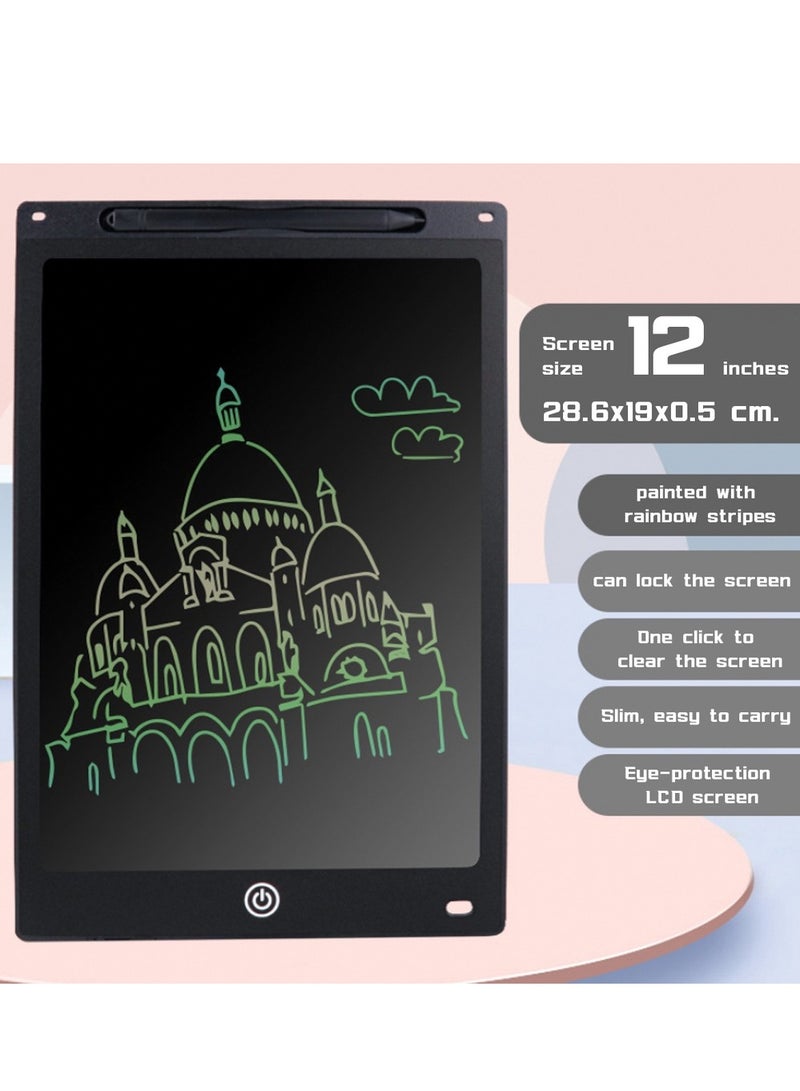 تابلت كتابة LCD محمول مع قلم، مسح فوري، قابل لإعادة الاستخدام، أسود، 12 بوصة - Image 2
