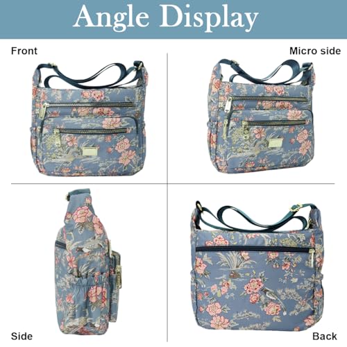 PALAY® Crossbody Bag for Women Nylon Shoulder Bag Floral Multi-Pocket Purse - Image 5