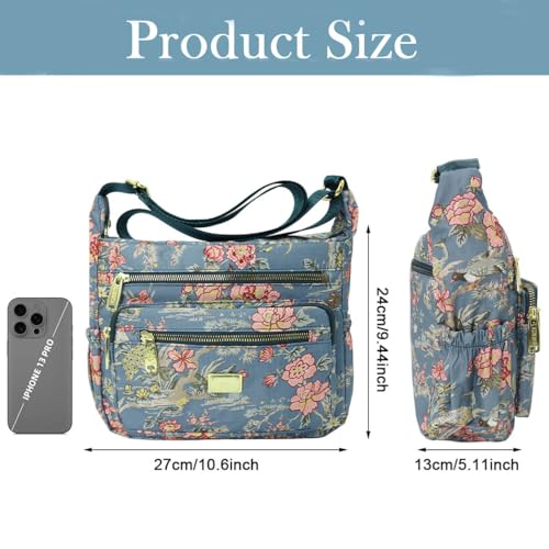 PALAY® Crossbody Bag for Women Nylon Shoulder Bag Floral Multi-Pocket Purse - Image 2