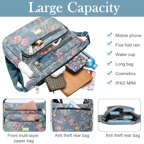 PALAY® Crossbody Bag for Women Nylon Shoulder Bag Floral Multi-Pocket Purse - Image 4