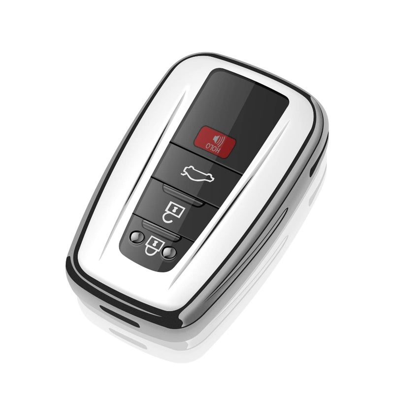 Tukellen for Toyota Key Fob Cover Special Soft TPU Key Shell Case Protector Compatible with 20182024 Camry Avalon CHR Prius Corolla GT86 Highlander RAV4 4Runner Prado Silver