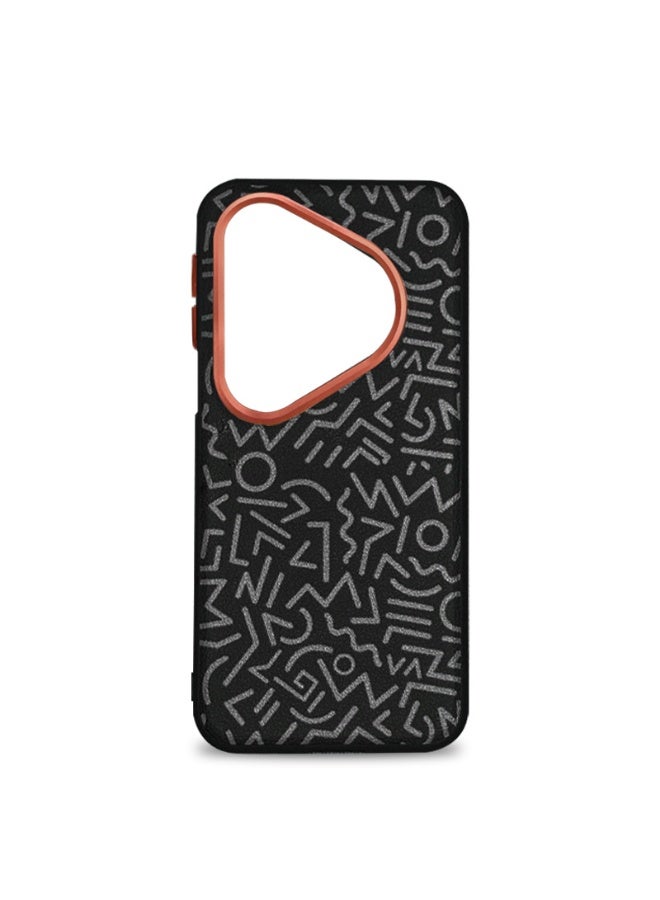 general Suitable for Huawei Pura80Ultra/Pura80Pro mobile phone case plain leather geometric graffiti metal lens mobile phone protective cover - Image 1