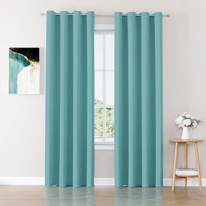 ChrisDowa Blackout Curtains 90 inches Long for Bedroom - 2 Panels Set Grommet Thermal Insulated Room Darkening Curtains for Living Room (Aqua  52 x 90 Inch) - Image 1