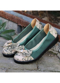 Loquat Women Linen Cotton Bow Tie Boat Shoes Green  - Image 2