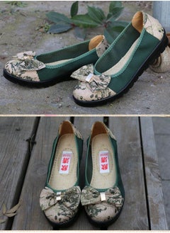 Loquat Women Linen Cotton Bow Tie Boat Shoes Green  - Image 3