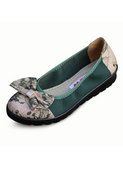 Loquat Women Linen Cotton Bow Tie Boat Shoes Green  - Image 1