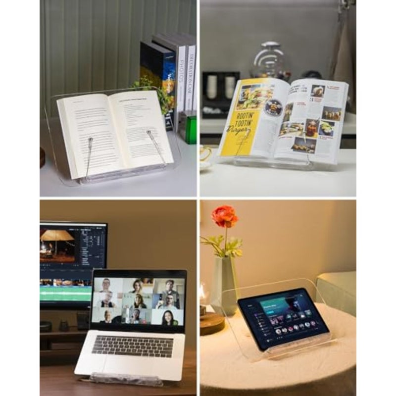 Acrylic Book Stand, Portable Book Holder for Desk, for Reading, Cookbook Holder, 13 Levels Angle Adjustable, Foldable, Lightweight and Portable, for Office, School Textbook, Recipe, Tablet, Laptop - Image 2