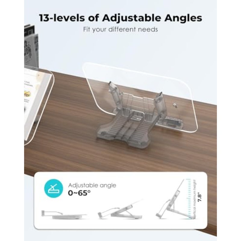 Acrylic Book Stand, Portable Book Holder for Desk, for Reading, Cookbook Holder, 13 Levels Angle Adjustable, Foldable, Lightweight and Portable, for Office, School Textbook, Recipe, Tablet, Laptop - Image 3