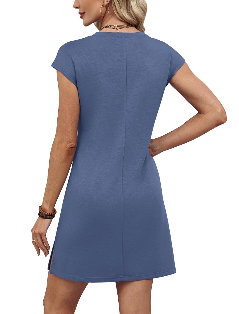 Sampeel Dresses for Women 2026 Casual Loose Fit Summer Outfits Beach Vacation Clothes Blue M - Image 5