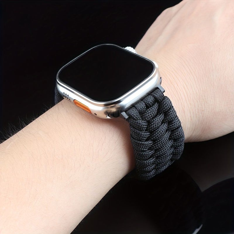 حزام ساعة رياضي خارجي من النايلون المضفر يدويًا مع مشبك من النايلون C متوافق مع ساعة Apple Watch Ultra Series 11 10 9 8 7 6 SE 5 4 3 2 1 بمقاسات 49 مم، 46 مم، 45 مم، 44 مم، 42 مم، 41 مم، 40 مم، 38 مم - اللون الأخضر لمقاسات 38 و40 و41 مم - Image 3