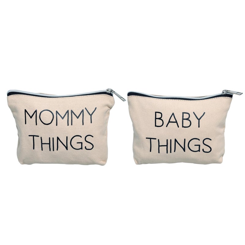 Pearhead Mommy and Baby Canvas Pouch Set, Gift For New Moms, Matching Travel Cases for New Mothers and Expecting Moms, Minimalist Cosmetic and Accessory Bag, Set of 2 - Image 1