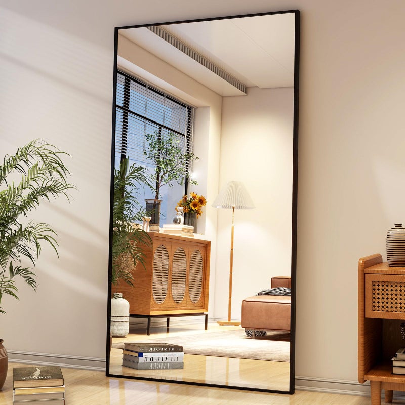 Easly Full Length Mirror with Stand 34x76 Full Body Mirror Floor Mirror Standing Hanging or Leaning Wall Wall Mirror with Stand Aluminum Alloy Frame for Living Room Bedroom CloakroomBlack