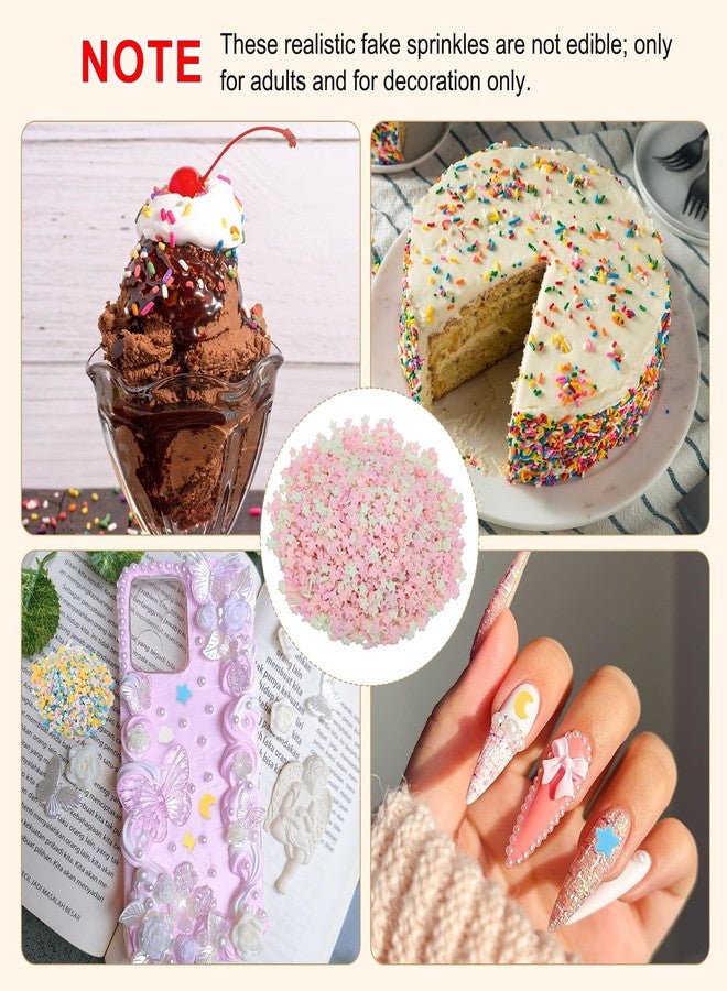 MECCANIXITY Fake Sprinkles, 100G Star Resin Fake Candy Sugar Faux Sprinkles Polymer Clay Slices for Nail Art DIY Crafts Cake Dessert Phone Case Shaker Card Filler, Green/Pink/Light Pink - Image 5