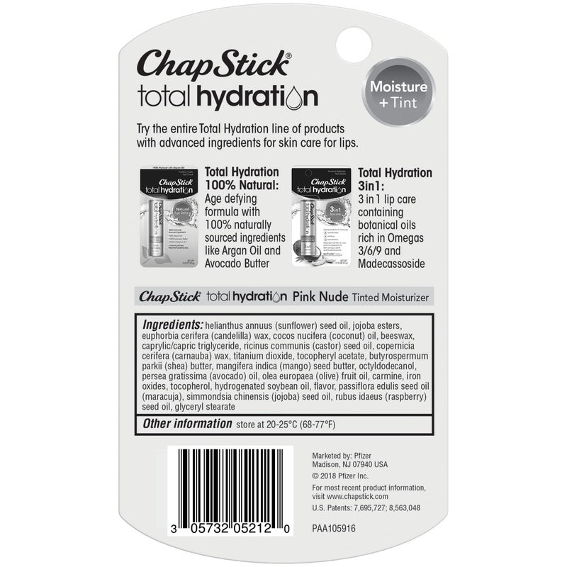 ChapStick Total Hydration Moisture + Tint Pink Nude Tinted Lip Balm Tube, Tinted Moisturizer - 0.12 Oz - Image 2