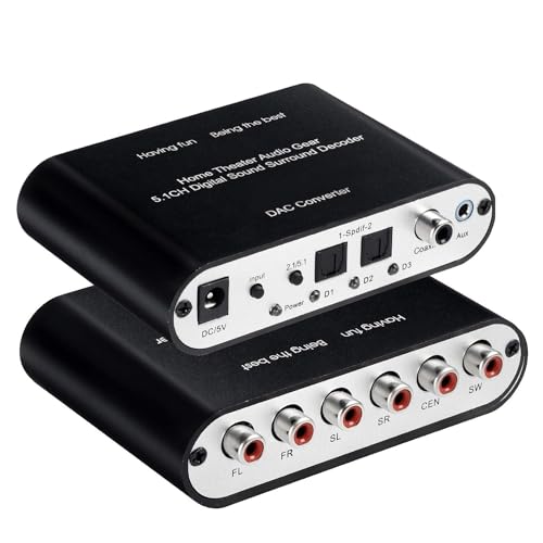 Sounce 5.1/2.1 HD Audio Rush Digital Sound Decoder Converter, Optical SPDIF, Coaxial Dolby AC3 DTS Stereo(R/L) to 5.1CH 2.1CH Analog Audio for PS3, STB, DVD, HD Player, Xbox 360 and More - Black - Image 1