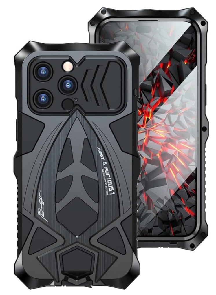 general Metal Case for iPhone 15 Pro Max, with 1 Tempered Glass Screen Protector (iPhone 15 Pro Max, Black)