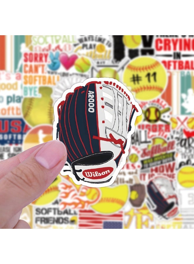 50 Pieces Softball Stickers Soft Ball Vinyl Stickers for Water Bottle Helmet Laptop Phone Softball Gifts Party Favors Sport Sticker Soft Ball Decorations for Teens - Image 4