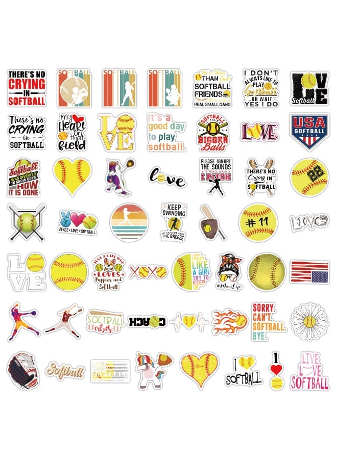 50 Pieces Softball Stickers Soft Ball Vinyl Stickers for Water Bottle Helmet Laptop Phone Softball Gifts Party Favors Sport Sticker Soft Ball Decorations for Teens - Image 2