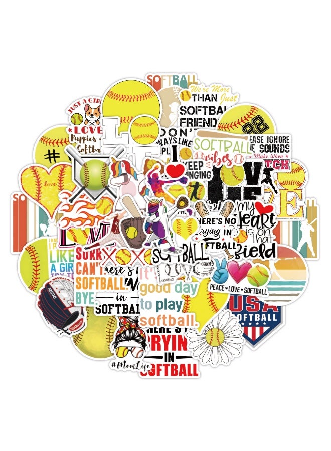 50 Pieces Softball Stickers Soft Ball Vinyl Stickers for Water Bottle Helmet Laptop Phone Softball Gifts Party Favors Sport Sticker Soft Ball Decorations for Teens - Image 1